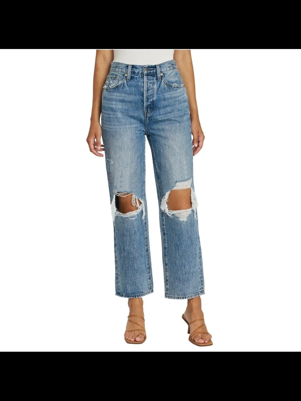 Pistola Cassie Super High Rise Straight Leg Distressed Crop Jeans Medium Wash 28